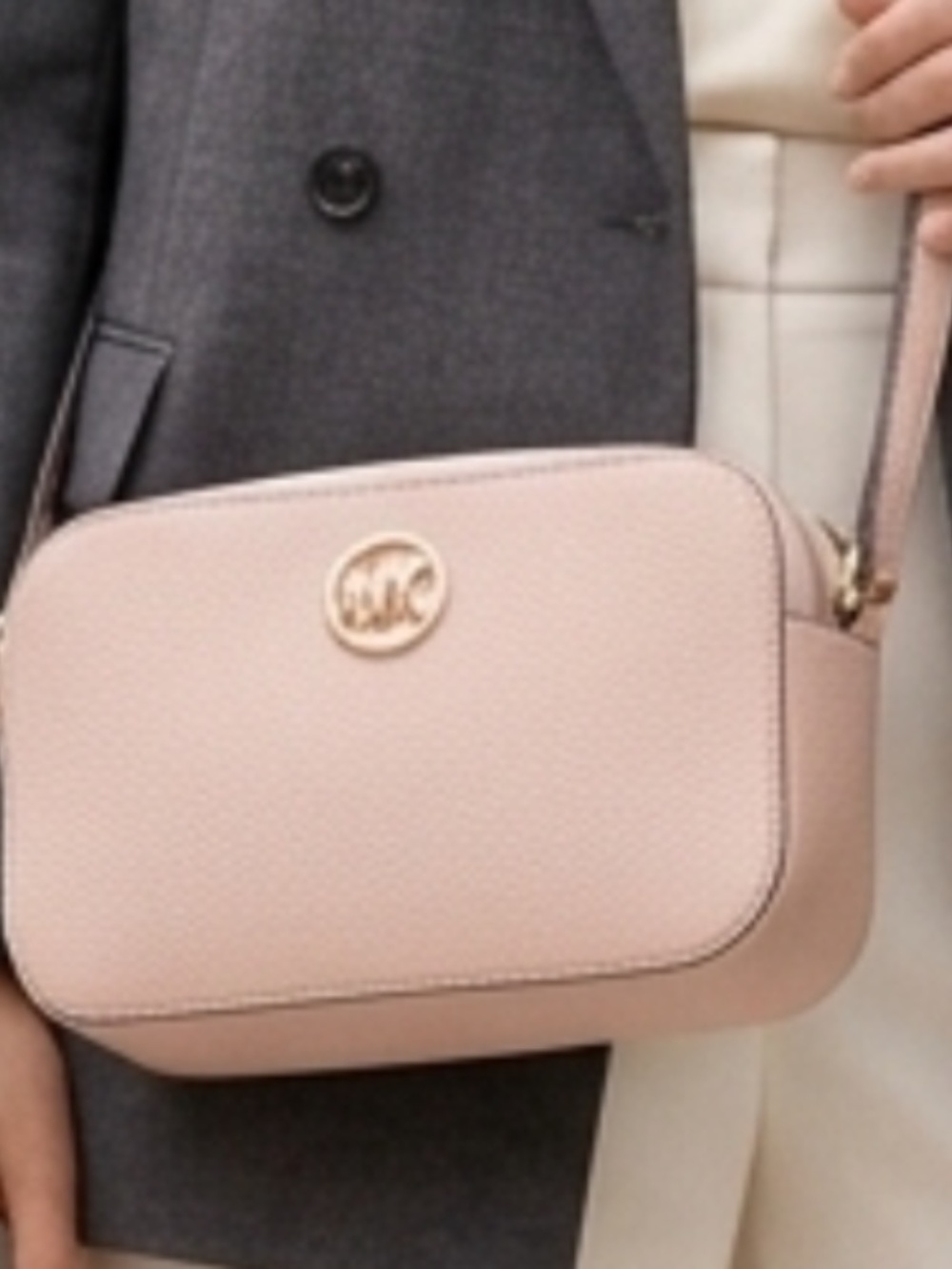 MICHAEL KORS Fulton Double Zip Crossbody Powder Blush Pink/Gold EUC